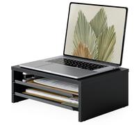 Fenge Monitor Stand, Rehausseur d'Écran avec Plateau, en Bois et Métal, Support Moniteur, Organiseur de Bureau pour Maison et Bureau, Ordinateur Portable, Imprimante, TV, 36,4x23,5x13,4 cm (Noir)