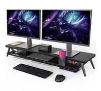 Fenge Réhausseur d'Écran d'Ordinateur 108 cm - 2 Niveaux Grand Moniteur Stand en Bois - Support d'Ordinateur,Moniteurs,TV,PC,Imprimante - Charge de 50kg (Noir)