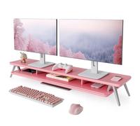 Fenge Réhausseur d'Écran d'Ordinateur 108 cm - 2 Niveaux Grand Moniteur Stand en Bois - Support d'Ordinateur,Moniteurs,TV,PC,Imprimante - Charge de 50kg (Rose)