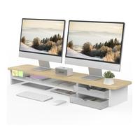 Fenge Réhausseur d'Écran d'Ordinateur avec 2 Tiroirs de Rangement en Acrylique Grand Moniteur Stand 08x23,5x14cm Blanc+Chêne