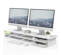 Fenge Réhausseur d'Écran d'Ordinateur avec 2 Tiroirs de Rangement en Acrylique Grand Moniteur Stand pour 2 Moniteurs,TV,PC,Imprimante, 108x23,5x14cm Blanc