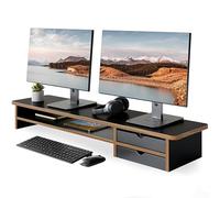 Fenge Réhausseur d'Écran d'Ordinateur avec 2 Tiroirs de Rangement en Acrylique Grand Moniteur Stand pour 2 Moniteurs,TV,PC,Imprimante, 108x23,5x14cm, Charge de 45KG, (Noir)