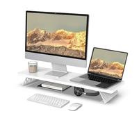 Fenge Réhausseur d'Écran d'Ordinateur, Dual Support de Moniteur Portable, Pour 2 Moniteurs, PC, TV, Ordinateur, Imprimante, 80×23,5×10cm, Charge de 25KG, Blanc