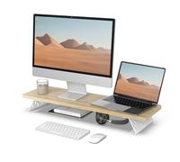 Fenge Réhausseur d'Écran d'Ordinateur, Dual Support de Moniteur Portable, Pour 2 Moniteurs, PC, TV, Ordinateur, Imprimante, 80×23,5×10cm, Charge de 25KG, Chêne