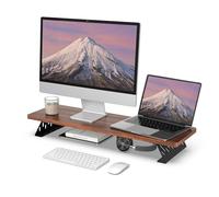 Fenge Réhausseur d'Écran d'Ordinateur, Dual Support de Moniteur Portable, Pour 2 Moniteurs, PC, TV, Ordinateur, Imprimante, 80×23,5×10cm, Charge de 25KG, Marron