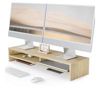 Fenge Réhausseur d'Écran d'Ordinateur, Support de Dual Moniteurs, Organisateur de Bureau, Pour TV/ PC/ Imprimante, 80×23.5×14.2cm, Charge de 25KG (Chêne)