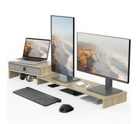 Fenge Réhausseur d'Écran en Bois,Support de Moniteur Réglable,Support d'Ordinateur Portable,PC,TV,Imprimante - pour 2 Moniteurs - avec Tiroir de Stockage,78,3-113 x 23,5 x 7,3 cm Chêne