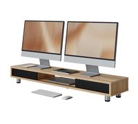 Fenge Réhausseur d'Écran PC Burau en Verre,108cm,Haut Réglable,Chêne foncé | Support de Moniteur avec 2 Portes Coulissantes en Verre,Grand Moniteur Stand,108x23,5x(15,2-16,7) cm,Charge de 50kg
