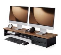 Fenge Réhausseur d'Écran PC Bureau,2 PC Tiroirs,Moniteur Stand,108cm,Marron | Grand Moniteur Stand pour 2 Moniteurs,TV,PC ,Imprimante,support ecran pc,organisateur de bureau,108x23,5x14cm，Charge de 45kg