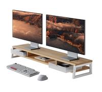 Fenge Support de Dual Moniteurs , Réhausseur d'Écran d'Ordinateur avec 2 Tiers en Acrylique, Pour PC/Ordinateur/ 2 Moniteurs/Fax/Imprimante/TV, 108x25,5x13,8cm, Charge de 45KG (Chêne foncé)