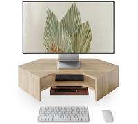 Fenge support de moniteur, Support d'écran d'angle à 2 niveaux avec rangement, Support Multifonction de Bureau pour Stockage, pour Ordinateur Portable, PC, Imprimante, Ordinateur (Chêne)