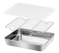 Fenghome Plaque de cuisson avec couvercle, plaque à pâtisserie avec grille de refroidissement pour four, frire et servir, ensemble de plaques avec support et couvercle hermétique - Argenté