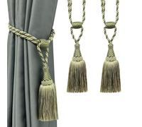 Fenghuangwu Lot de 2/4 embrasses de rideaux élégantes faites à la main avec pompons pour décoration de maison et de bureau (2, vert mélangé)