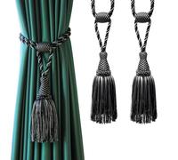 Fenghuangwu Lot de 2/4 embrasses de rideaux élégantes faites à la main avec pompons pour décoration de maison et de bureau (2, mélange noir)