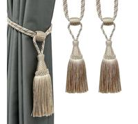 Fenghuangwu Lot de 2/4 embrasses de rideaux élégantes faites à la main avec pompons pour décoration de maison et de bureau (2, mélange de beige)