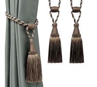 Fenghuangwu Lot de 2/4 embrasses de rideaux élégantes faites à la main avec pompons pour décoration de maison et de bureau (2, mélange café foncé)