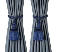 Fenghuangwu Lot de 2 embrasses de rideaux avec pompons pour rideaux faites à la main pour l'extérieur, la maison et l'extérieur (bleu marine)