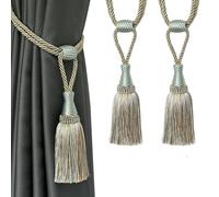 Fenghuangwu Lot de 2 embrasses de rideaux élégantes faites à la main avec pompons pour décoration de maison et de bureau (bleu)