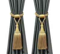 Fenghuangwu Lot de 2 embrasses de rideaux élégantes faites à la main avec pompons pour décoration de maison et de bureau (doré)