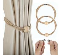 Fenghuangwu Lot de 2 embrasses magnétiques en jute pour rideaux de fenêtre avec perles en bois, corde de support tissée bohème pour rideaux fins et épais (jute, 1 perle)