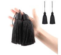 Fenghuangwu Lot de 4 breloques à pompons en polyester avec boucle - Accessoires d'artisanat faits à la main pour la maison et les meubles (noir)
