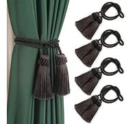 Fenghuangwu Lot de 4 embrasses de rideaux décoratives faites à la main avec double extrémité à pompon Gris anthracite