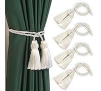Fenghuangwu Lot de 4 embrasses de rideaux décoratives faites à la main avec double extrémité à pompon Blanc
