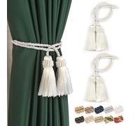 Fenghuangwu Lot de 4 embrasses de rideaux décoratives faites à la main avec pompons (Blanc - 2P)