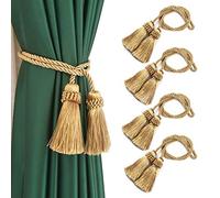 Fenghuangwu Lot de 4 embrasses de rideaux décoratives faites à la main avec pompons (doré)