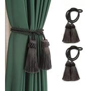 Fenghuangwu Lot de 4 embrasses de rideaux décoratives faites à la main en corde avec pompons (anthracite - 2P)