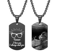 FENGHUO Collier personnalisé avec photo pour homme,Collier dog tag gravé avec photo/texte,Pendentif personnalisé en acier inoxydable pour homme,Pendentif cadeau pour papa, mari ou petit ami