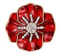 FENGJI Broche vintage en forme de coquelicot rouge avec strass pour femme, Cristal Verre, Cristal