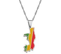 FENGJIAREN Collier avec Pendentif Carte du Congo - République du Congo Carte Drapeau Pendentif Colliers Brazzaville Bijoux d'ornement Ethnique pour Bijoux minimalistes Unisexes,Silver,45cm