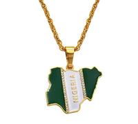 FENGJIAREN Collier Pendentif Carte du Nigeria - Drapeau de la Carte du Nigeria Colliers en Strass Bijoux à la Mode Colliers avec Pendentif Carte pour Bijoux minimalistes Unisexes,Golden,45cm