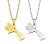 FENGJIAREN Collier Pendentif Carte Lao - Colliers Pendentif Carte République Démocratique Populaire Lao Carte avec Colliers Pendentif Design Contour de la Ville,Golden,60cm