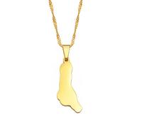 FENGJIAREN Comores Carte Pendentif Colliers - Couleur Argent/Or Comores Carte Profil Pendentif Bijoux, Couleur Unie Style Hip-Hop Pendentif Chaînes Bijoux,Golden,45cm