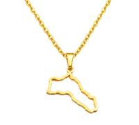 FENGJIAREN Kurdistan Map Pendentif Collier - Kurdistan Pendentif Chaîne Colliers pour Femmes Hommes Ethnique clavicule chaîne Patriotique Chandail Collier Solide Hip Hop, Doré, 45cm