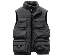 FENGJIAREN Manteau Gilet pour Homme - Veste sans Manches Grise d'hiver Gilet Épais Et Chaud en Polaire Vêtements De Travail Hauts Gilet Cargo, Coupe-Vent Multi-Poches Mode Grande Taille,