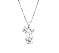 FENGJIAREN Mayotte Carte Pendentif Collier - Carte Creuse Contour Collier Bijoux Tendance Carte Style Ethnique Charme Chaîne Mince Collier pour Femme/Fille/Homme Unisexe,Argent,45cm