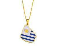 FENGJIAREN Uruguay Carte Pendentif Collier - Uruguay Carte Drapeau Pendentif Colliers pour Femmes Cartes Uruguayennes Bijoux Patriotique pour Unisexe Bijoux Minimalistes,Golden,45cm