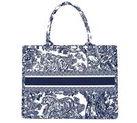 FENGJINRUHUA Sac fourre-tout tendance de luxe en coton et lin, grande capacité, superbe motif Jacquard rétro, Bleu A, Large