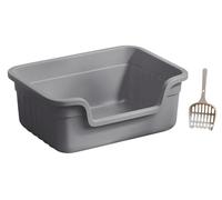 FENGJISUN Litiere pour Chat Bac Litiere pour Chat Bac À Litière pour Chat Bac À Litière Ouvert Toilette pour Chat Peu Profonde Bac À Litière De Voyage pour Chatons À Chats Âgés Bac Litiere Chat(Grey)