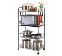 FENGJISUN Meuble de cuisine avec support pour micro-ondes à 4 niveaux, support pour micro-ondes de cuisine avec roulettes, étagère pour micro-ondes en acier inoxydable