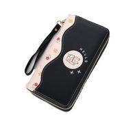 FENGJISUN Portefeuille Porte Monnaie Portefeuille Minimaliste en Cuir pour Femmes, Pochette Longue À Fermeture Éclair pour Filles, Poche pour Pièces De Monnaie Porte-Monnaie(Black)