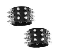 Fenglin-joy Bracelet punk orné, 2 pièces de rivets Bracelet en cuir noir parure bijoux punk rock Brassard Réglable pour Hommes Femmes Cosplay Part