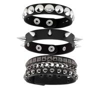 Fenglin-joy Bracelet Punk Orné, 3 Pièces de Rivets en Cuir Noir Gothique Rock, Brassard Réglable pour Hommes Femmes Cosplay