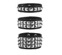 Fenglin-joy Bracelet Punk Orné - 3 Pièces en Cuir Noir Gothique Rock - Brassard Réglable pour Hommes Femmes Cosplay Party