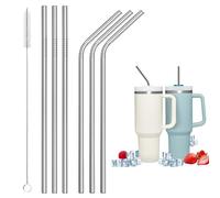 Fenglin-joy Pailles en acier inoxydable, 6 Pièces Paille Inox Réutilisables pailles en mé métal avec 1 Brosse de Nettoyage pour les Fruits, les Smoothies, les Cocktails et Boissons Chaudes