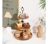 fengman123 Présentoir à cupcakes rond à 3 étages en bois avec poignée en métal pour fêtes d'anniversaire, mariages, fêtes de Noël