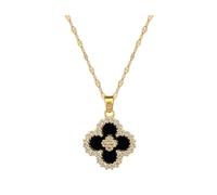 FengQingHuaGG Collier porte-bonheur pour femme, pendentif à quatre feuilles en oxyde de zirconium avec collier en acier titane, bijoux tendance pour maman, épouse, petite amie